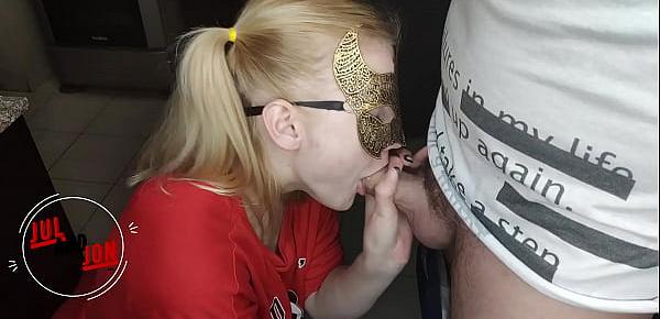 Kitchen blowjob and hardcore sex with hot blonde.